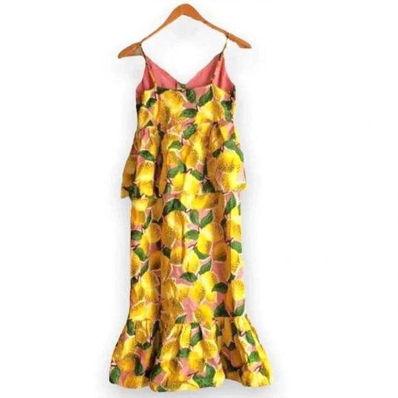 NWT Farm Rio Fresh Lemons Ruffle Peplum Linen Blend Fruits Midi Dress Size XS - Picture 11 of 12